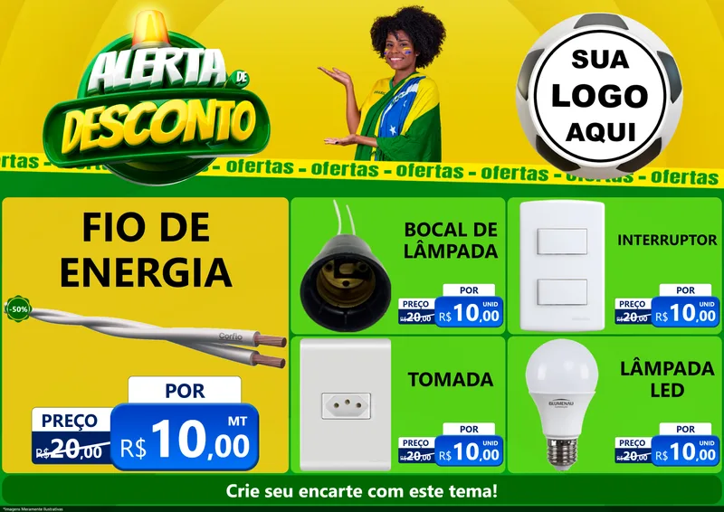 Modelo de Encarte para Encarte A4 Horizontal com o tema Alerta de Desconto para Materiais Elétricos