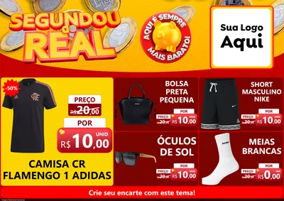 Modelo de Encarte para Encarte A4 Horizontal com o tema Segundou do Real para Roupas e acessórios