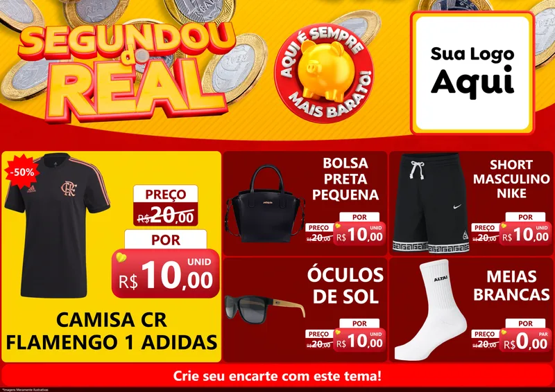 Modelo de Encarte para Encarte A4 Horizontal com o tema Segundou do Real para Roupas e acessórios