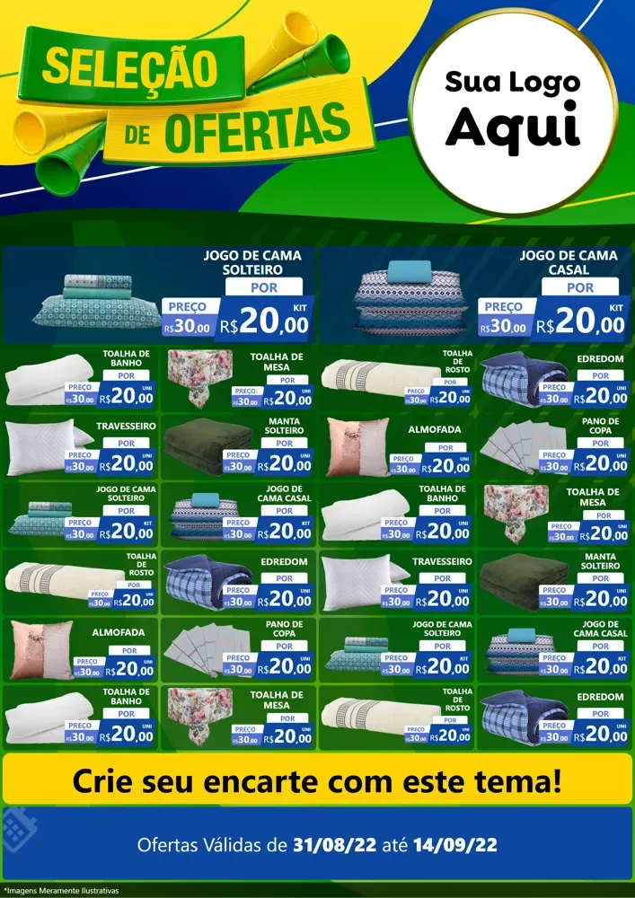 Modelo de Encarte para Encarte A4 Vertical com o tema Seleção de Ofertas - Copa para Cama, Mesa e Banho