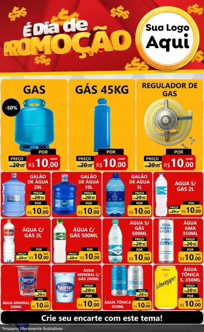 Modelo de Encarte para Encarte Grande com o tema É Dia De Promoção para Água e gás