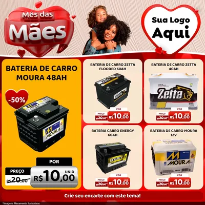 Modelo de Rede Social para Feed Facebook com o tema Mês das Mães para Baterias Elétricas