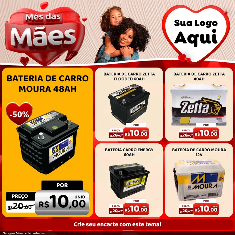 Modelo de Rede Social para Feed Facebook com o tema Mês das Mães para Baterias Elétricas