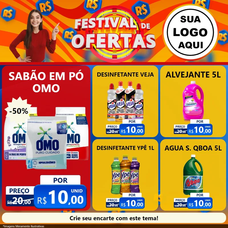 Modelo de Rede Social para Feed Facebook com o tema Festival de Ofertas para Produtos de Limpeza