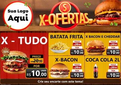 Modelo de Encarte para Encarte A4 Horizontal com o tema X - Ofertas para Hamburgueria
