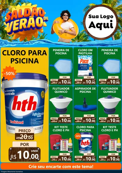 Modelo de Encarte para Encarte A4 Vertical com o tema Saldão de Verão para Produtos para Piscina