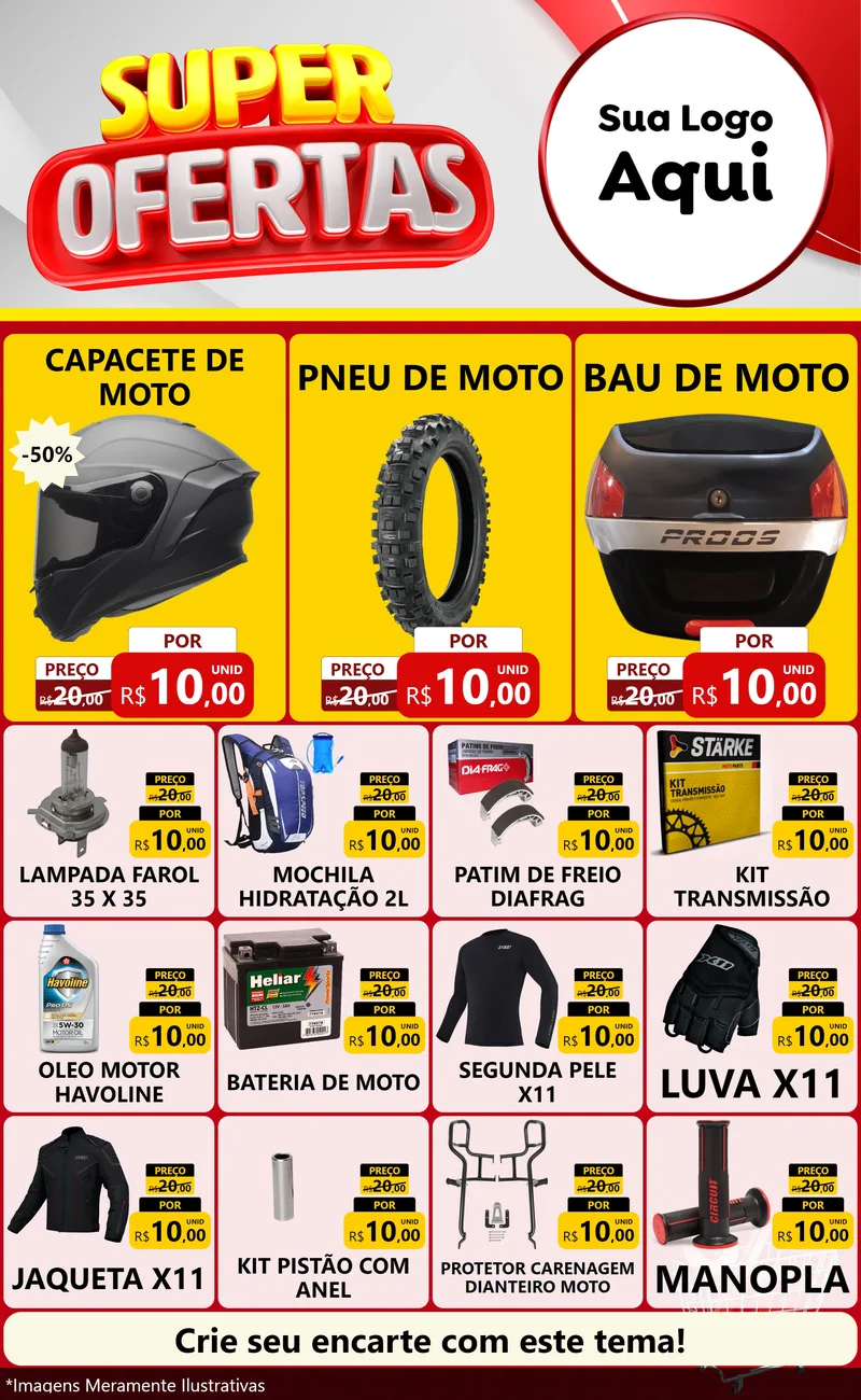 Modelo de Encarte para Encarte Grande com o tema Super Ofertas para Moto peças