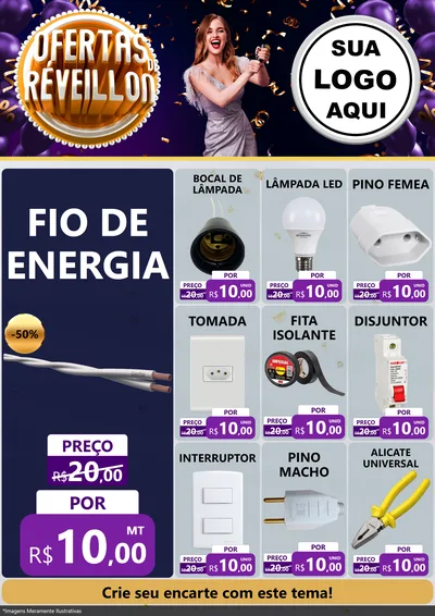 Modelo de Encarte para Encarte A4 Vertical com o tema Ofertas de Réveillon para Materiais Elétricos