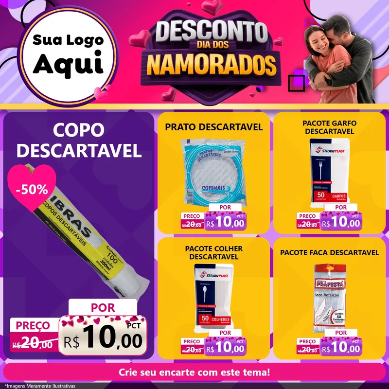 Modelo de Rede Social para Feed Facebook com o tema Desconto Dia dos Namorados para Embalagens