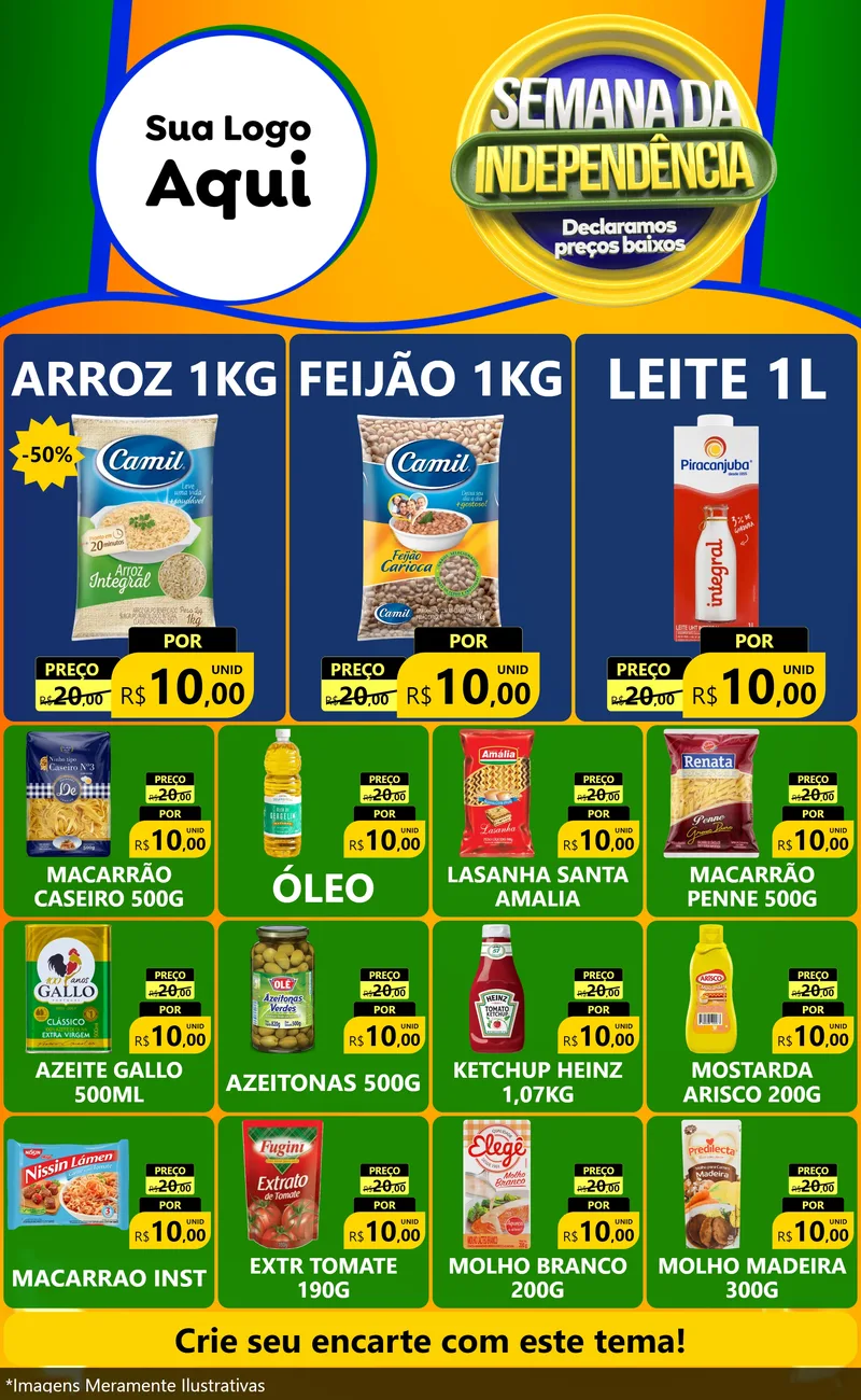 Modelo de Encarte para Encarte Grande com o tema Semana da Independência Declaramos Preços Baixos para Supermercado