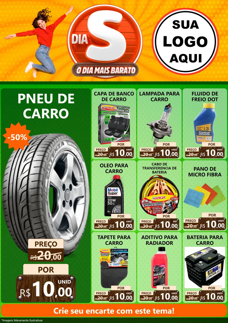 Modelo de Encarte para Encarte A4 Vertical com o tema Dia S - O Dia Mais Barato para Auto peças
