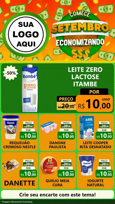 Modelo de Rede Social para Stories com o tema Comece Setembro Economizando para Frios e Laticínios