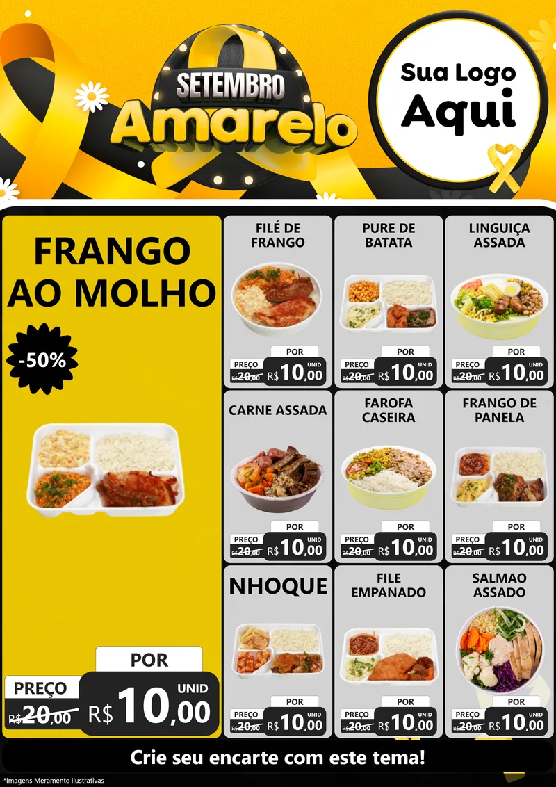 Modelo de Encarte para Encarte A4 Vertical com o tema Setembro Amarelo para Restaurante