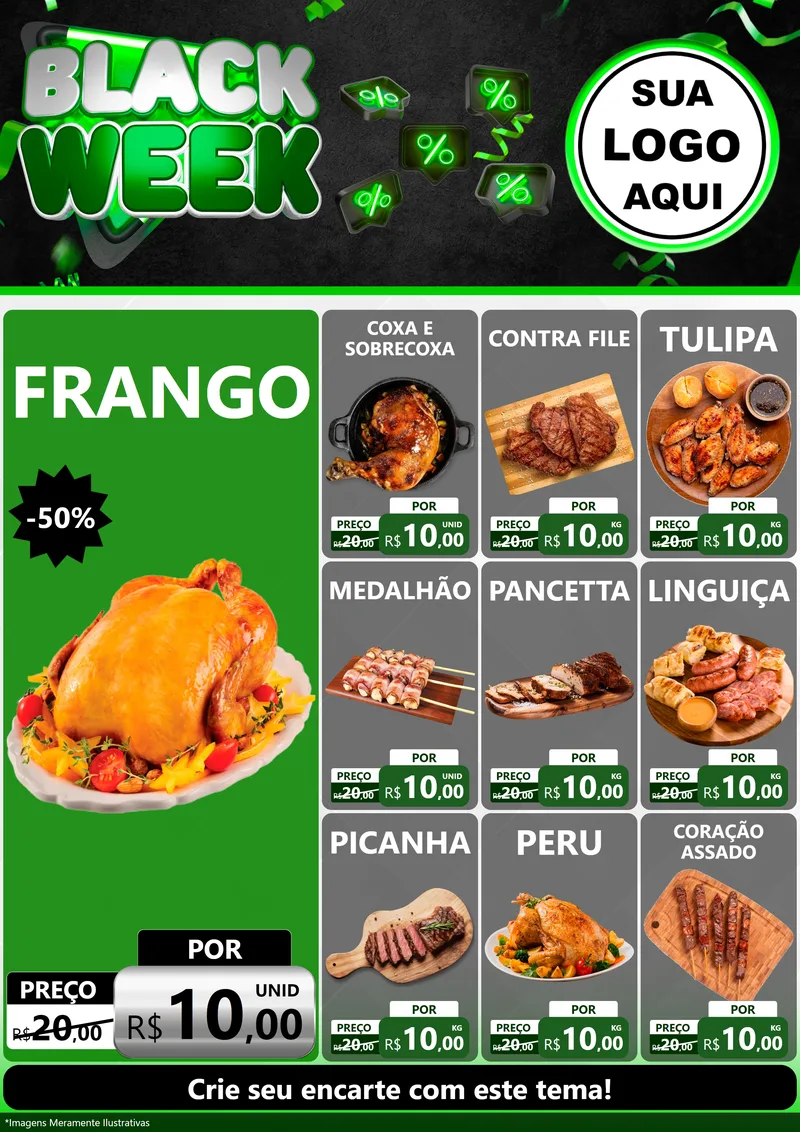 Modelo de Encarte para Encarte A4 Vertical com o tema Black Week para Assados