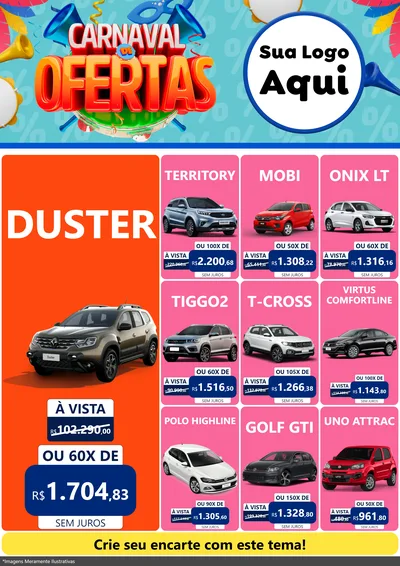 Modelo de Encarte para Encarte A4 Vertical com o tema Carnaval de Ofertas para Concessionaria de Carros