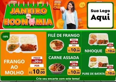 Modelo de Encarte para Encarte A4 Horizontal com o tema Janeiro da Economia para Restaurante