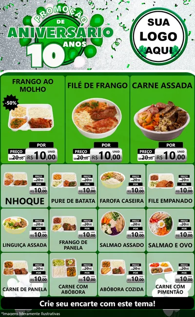 Modelo de Encarte para Encarte Grande com o tema Promoção de Aniversário - 10 Anos para Restaurante