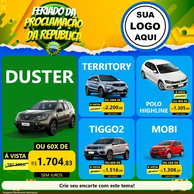 Modelo de Rede Social para Feed Facebook com o tema Feriado da Proclamação da República para Concessionaria de Carros