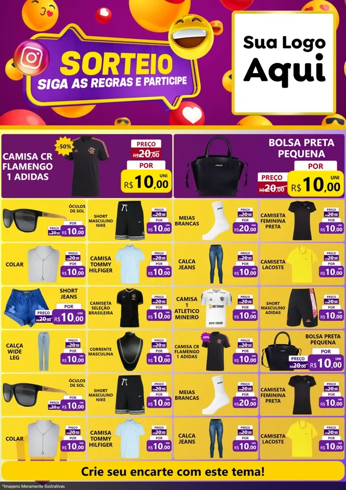 Modelo de Encarte para Encarte A4 Vertical com o tema Sorteio para Roupas e acessórios
