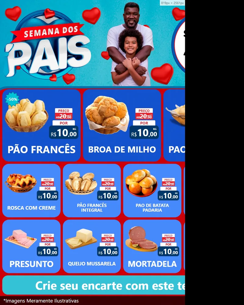 Modelo de Rede Social para Feed Instagram com o tema Semana Dos Pais para Padaria