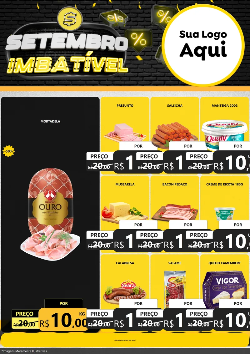 Modelo de Encarte para Encarte A4 Vertical com o tema Setembro Imbatível para Frios e Laticínios
