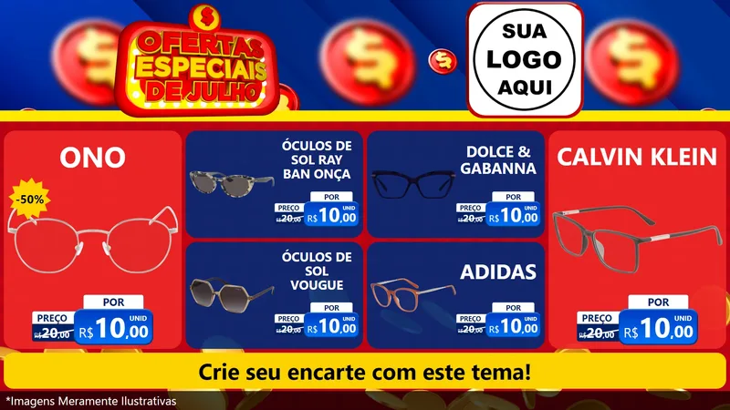 Modelo de TV para TV Horizontal com o tema Ofertas Especiais de Julho para Óticas