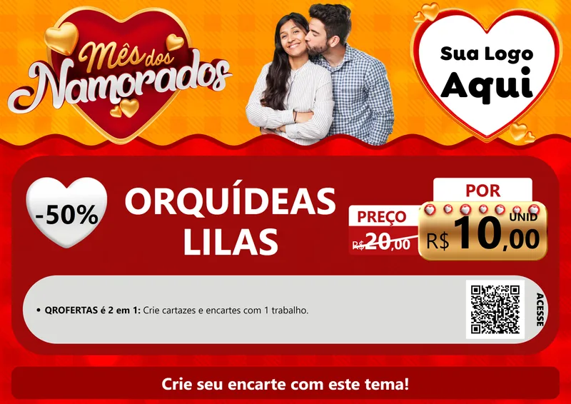 Modelo de Cartaz para Cartaz A4 Horizontal com o tema Mês dos Namorados para Floricultura e jardim