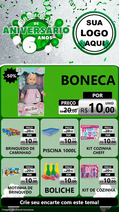 Modelo de Rede Social para Stories com o tema Promoção de Aniversário - 6 Anos para Brinquedos