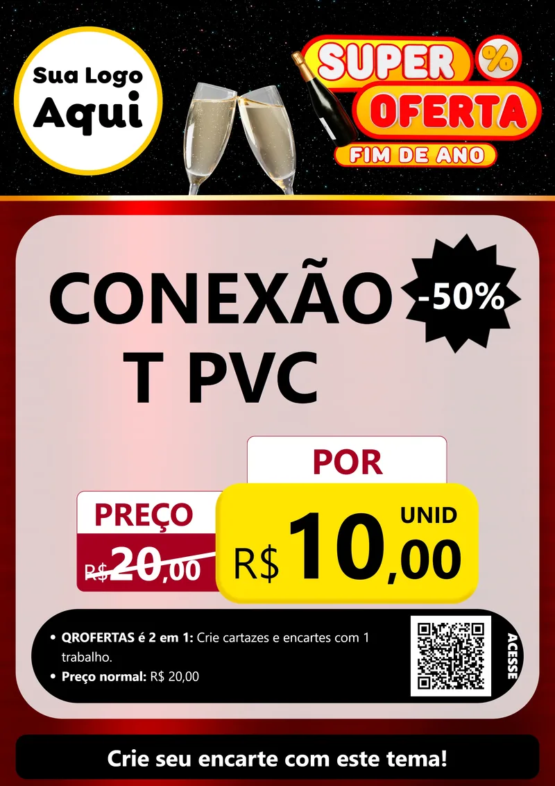 Modelo de Cartaz para Cartaz A4 Vertical com o tema Super Oferta Fim de Ano para Tubos e conexões