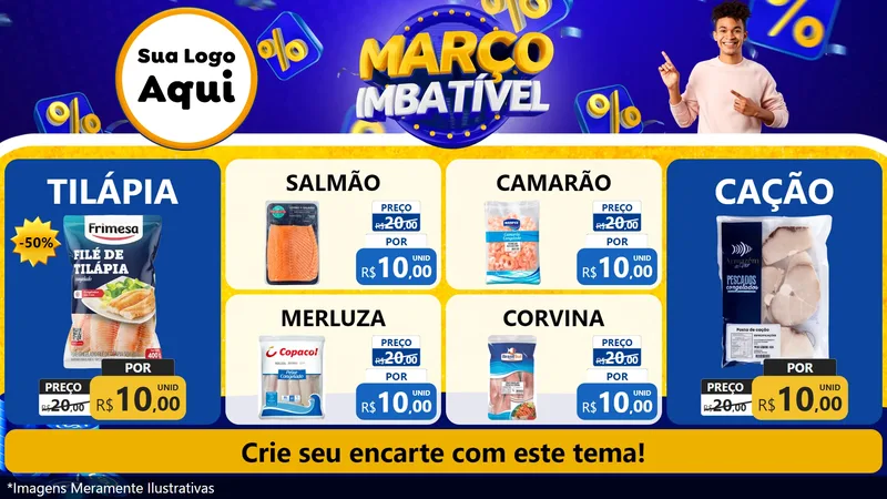 Modelo de TV para TV Horizontal com o tema Março Imbatível para Peixaria