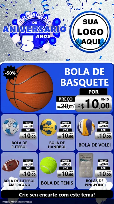 Modelo de Rede Social para Stories com o tema Promoção de Aniversário - 5 Anos para Artigos Esportivos
