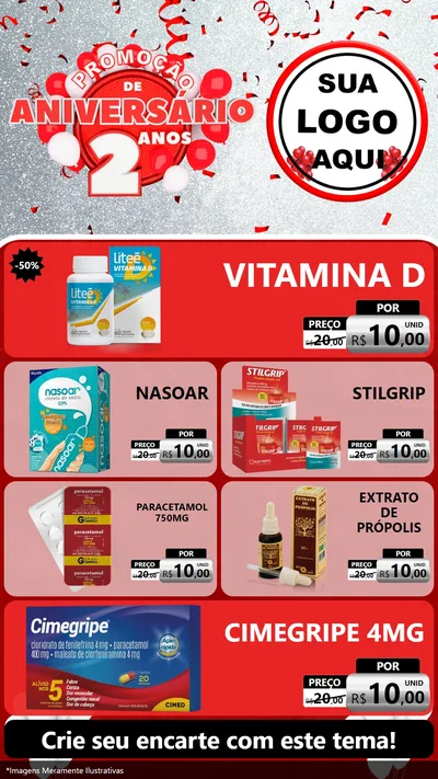 Modelo de TV para TV Vertical com o tema Promoção de Aniversário - 2 Anos para Farmácia