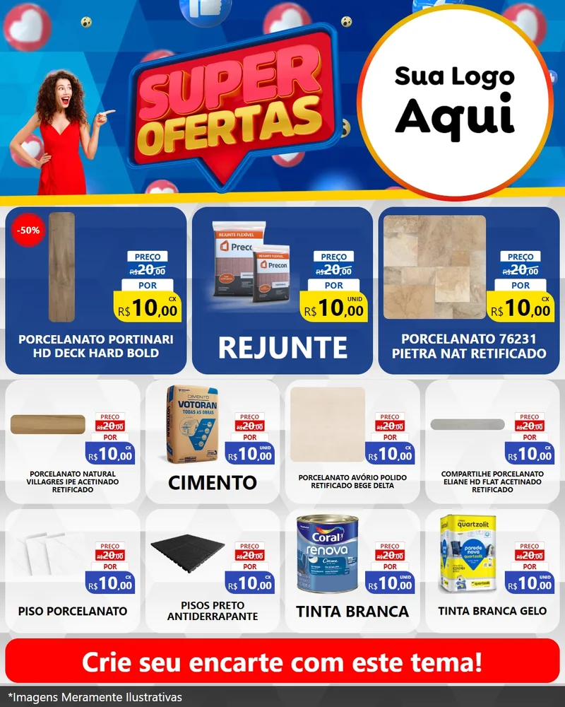 Modelo de Rede Social para Feed Instagram com o tema Super Ofertas para Pisos e revestimentos