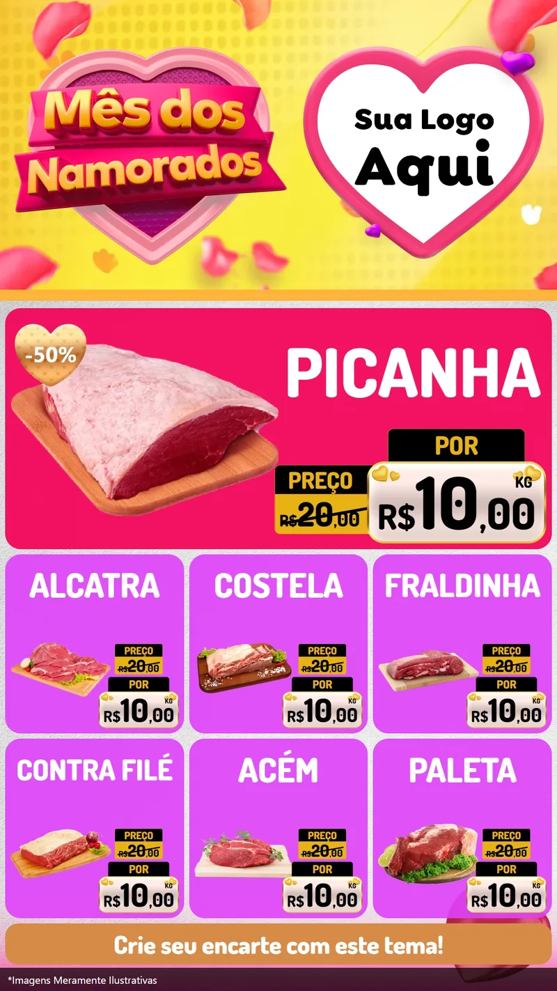 Modelo de Rede Social para Stories com o tema Mês dos Namorados para Açougue