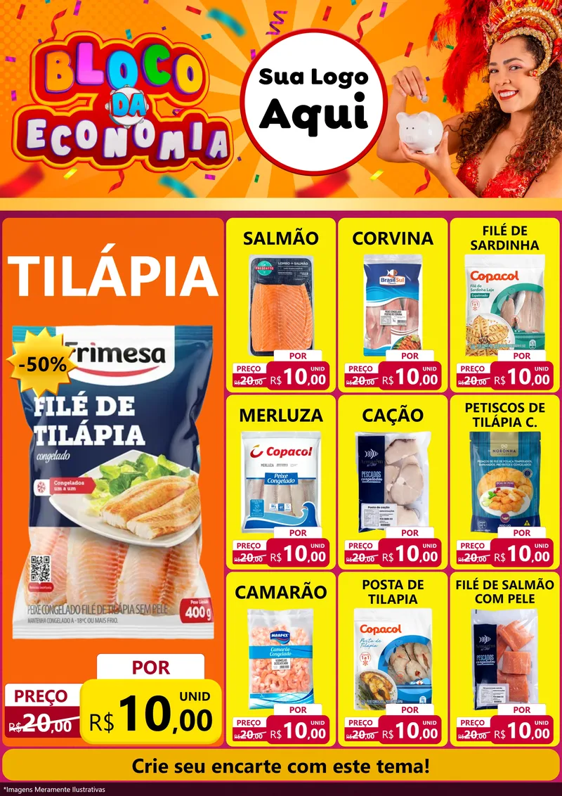 Modelo de Encarte para Encarte A4 Vertical com o tema Bloco da Economia para Peixaria