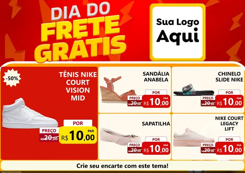Modelo de Encarte para Encarte A4 Horizontal com o tema Dia do Frete Grátis para Calçados