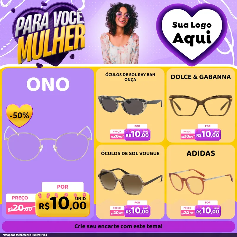 Modelo de Rede Social para Feed Facebook com o tema Para Você, Mulher para Óticas