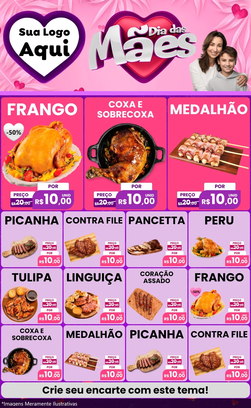 Modelo de Encarte para Encarte Grande com o tema Dia das Mães para Assados