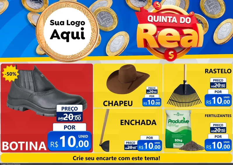 Modelo de Encarte para Encarte A4 Horizontal com o tema Quinta do Real para Agropecuária
