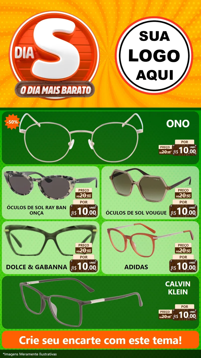 Modelo de TV para TV Vertical com o tema Dia S - O Dia Mais Barato para Óticas