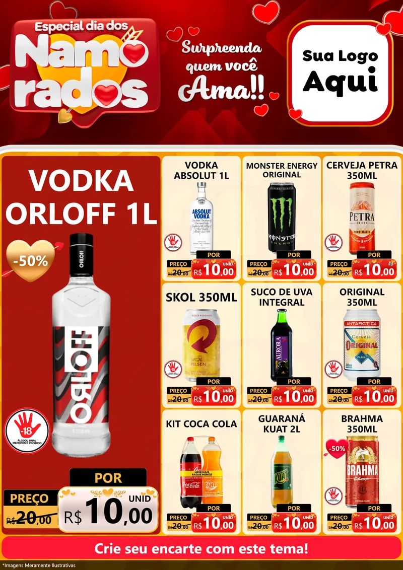Modelo de Encarte para Encarte A4 Vertical com o tema Especial Dia dos Namorados para Distribuidora de bebidas