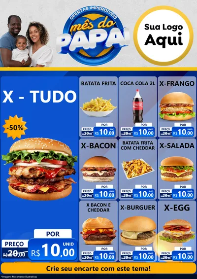 Modelo de Encarte para Encarte A4 Vertical com o tema Ofertas Imperdíveis Mês Do Papai para Hamburgueria