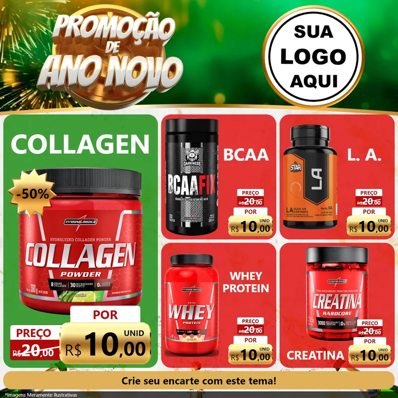 Modelo de Rede Social para Feed Facebook com o tema Promoção de Ano Novo para Suplementos alimentares