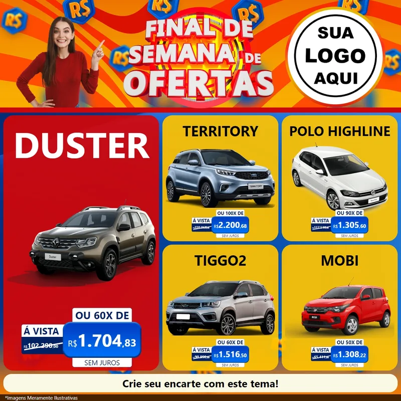 Modelo de Rede Social para Feed Facebook com o tema Final de Semana de Ofertas para Concessionaria de Carros