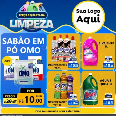 Modelo de Rede Social para Feed Facebook com o tema Terça e Quarta da Limpeza para Produtos de Limpeza