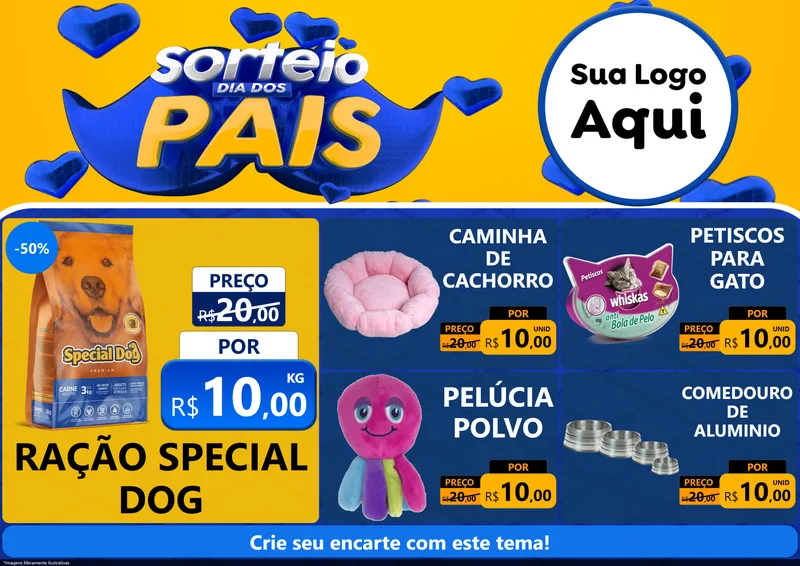 Modelo de Encarte para Encarte A4 Horizontal com o tema Sorteio Dia dos Pais para Pet Shop