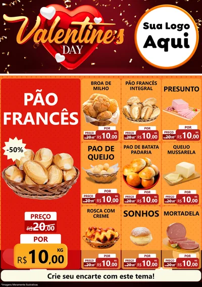 Modelo de Encarte para Encarte A4 Vertical com o tema Valentine's Day para Padaria