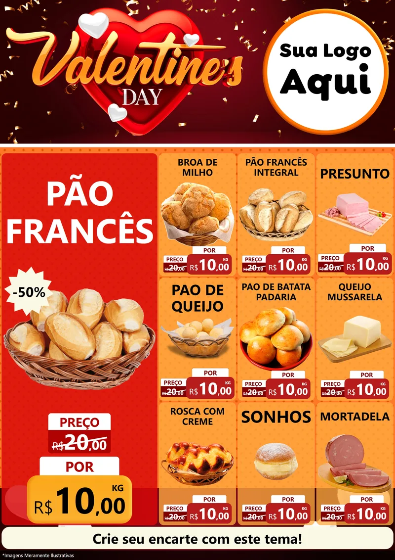 Modelo de Encarte para Encarte A4 Vertical com o tema Valentine's Day para Padaria