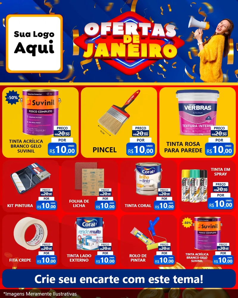 Modelo de Rede Social para Feed Instagram com o tema Ofertas de Janeiro para Tintas e Ferramentas