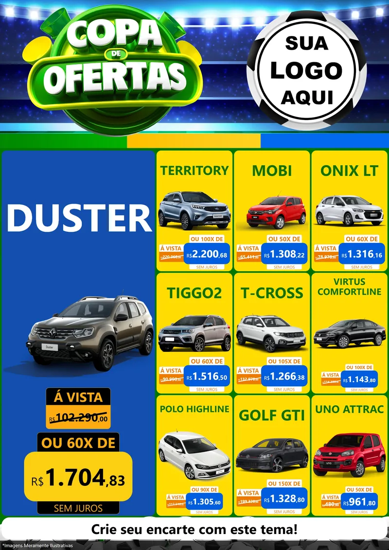 Modelo de Encarte para Encarte A4 Vertical com o tema Copa de Ofertas para Concessionaria de Carros